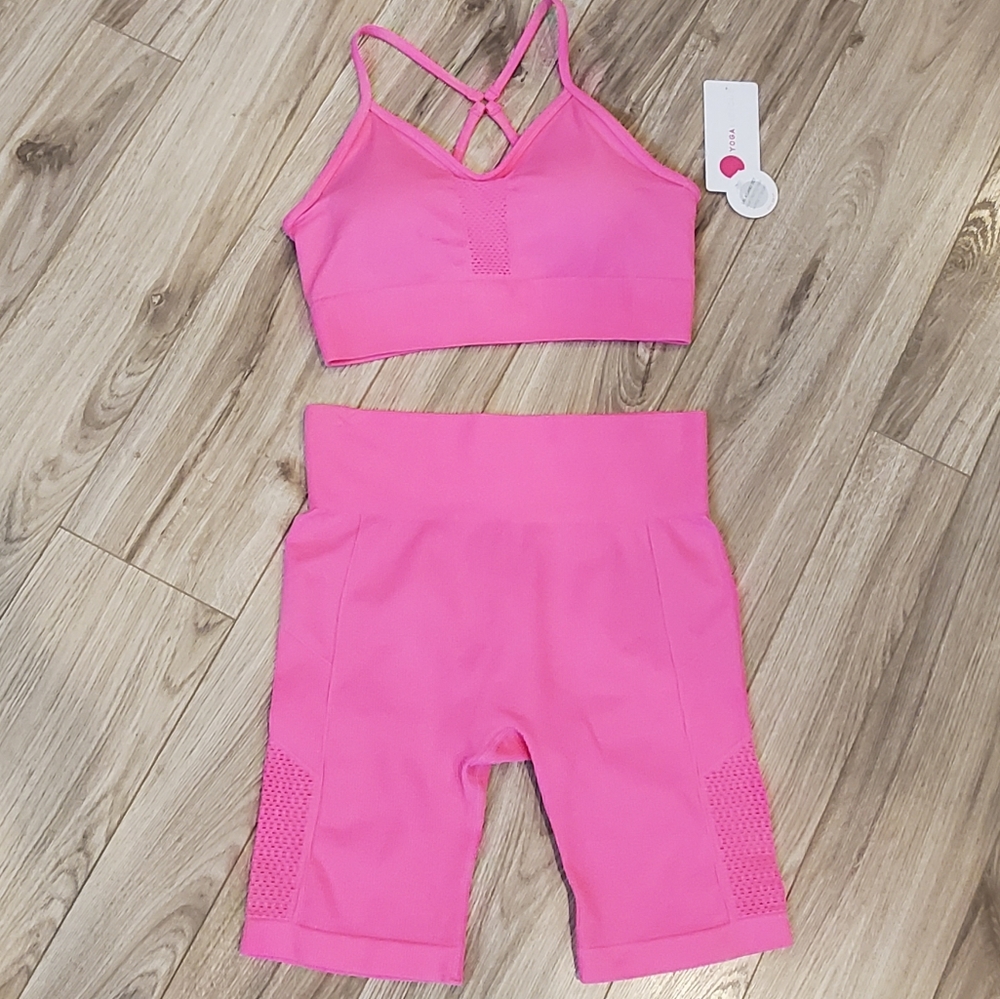 Yogalicious Pink Athletic Shorts and Top Set